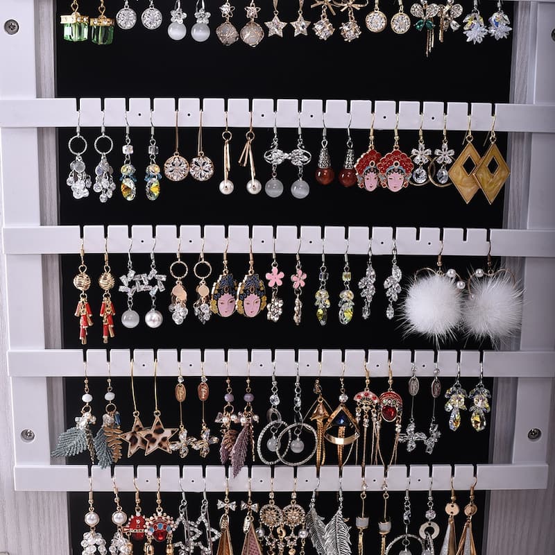 The Whole Surface PVC Film Wall Hanging Door With Lock Jewelry Cabinet Fitting Mirror Cabinet White