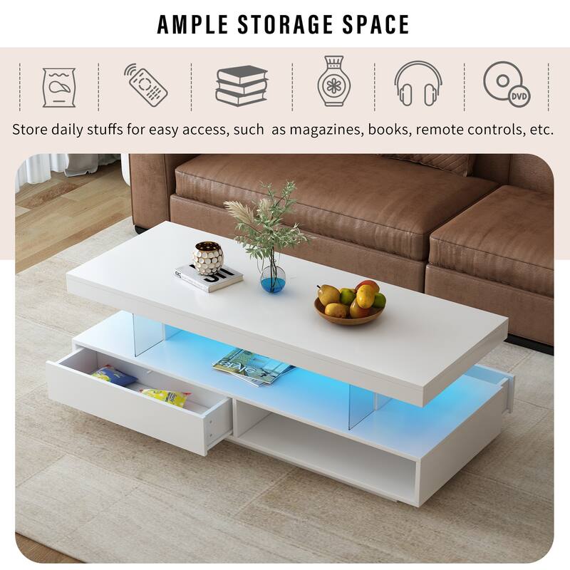 Modern LED Coffee Table with Storage Drawers for Living Room
