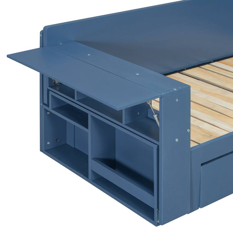 Multifunctional Sofa Bed Convertible Daybed with Removable Integrated Desk/Hydraulic Side Table/Storage Drawers for Small Spaces