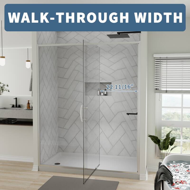 56-60" Bathtub Pivot Shower Screen Door - 60''x 71''