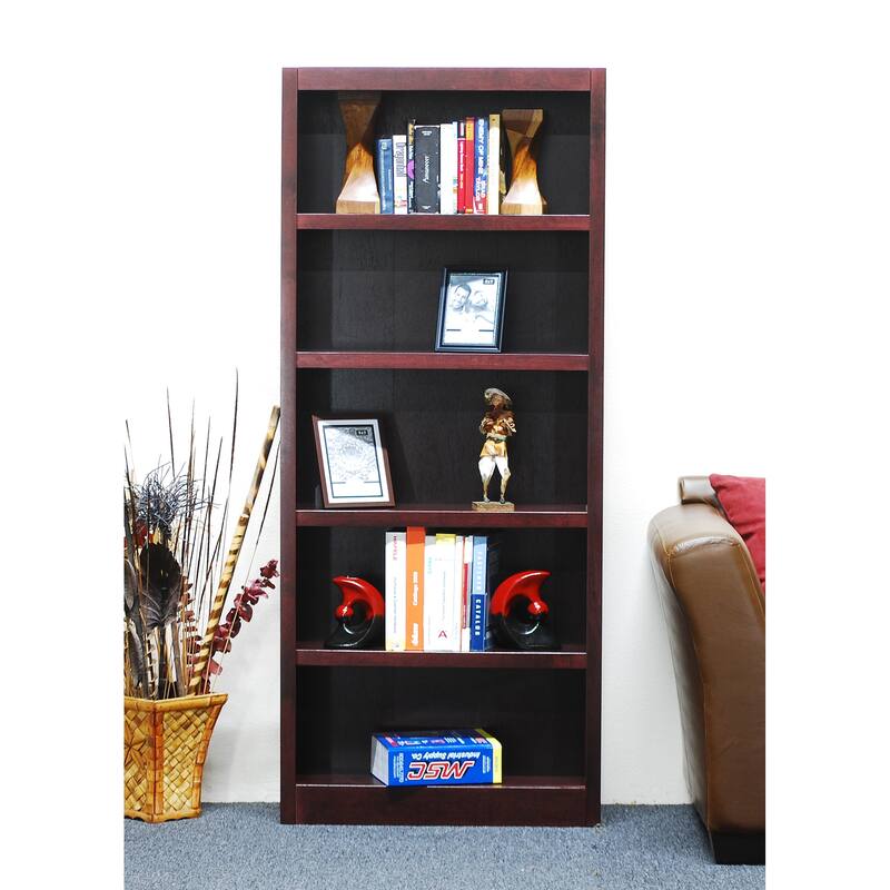 Concepts in Wood 5 Shelf Wood Bookcase, 72 inch Tall - Cherry