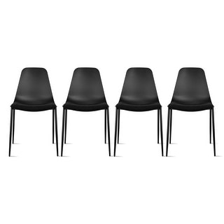 Set of 4 Contemporary Modern Plastic Dining Armless Chairs Kitchen Molded Round Shape Seat Metal Legs Indoor Outdoor Patio