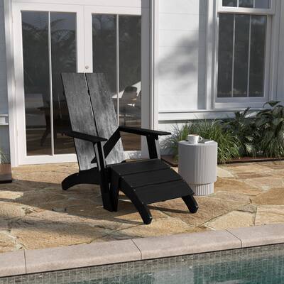 Modern All-Weather Dual Slat Adirondack Style Chair with Footrest