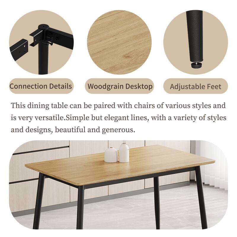 Modern Dining Table with MDF Top, Sturdy Metal Legs, Easy to Assemble