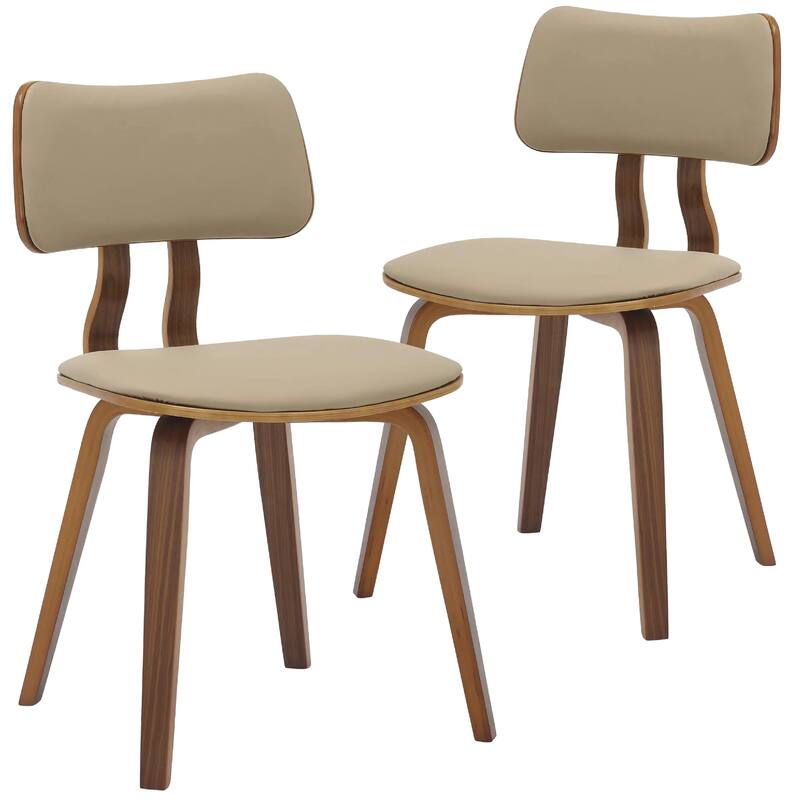 Clivo Leather Dining Chair with Open-Back and Poplar Wood Legs for Kitchen or Dining Room Set of 2 - Walnut/Light Brown