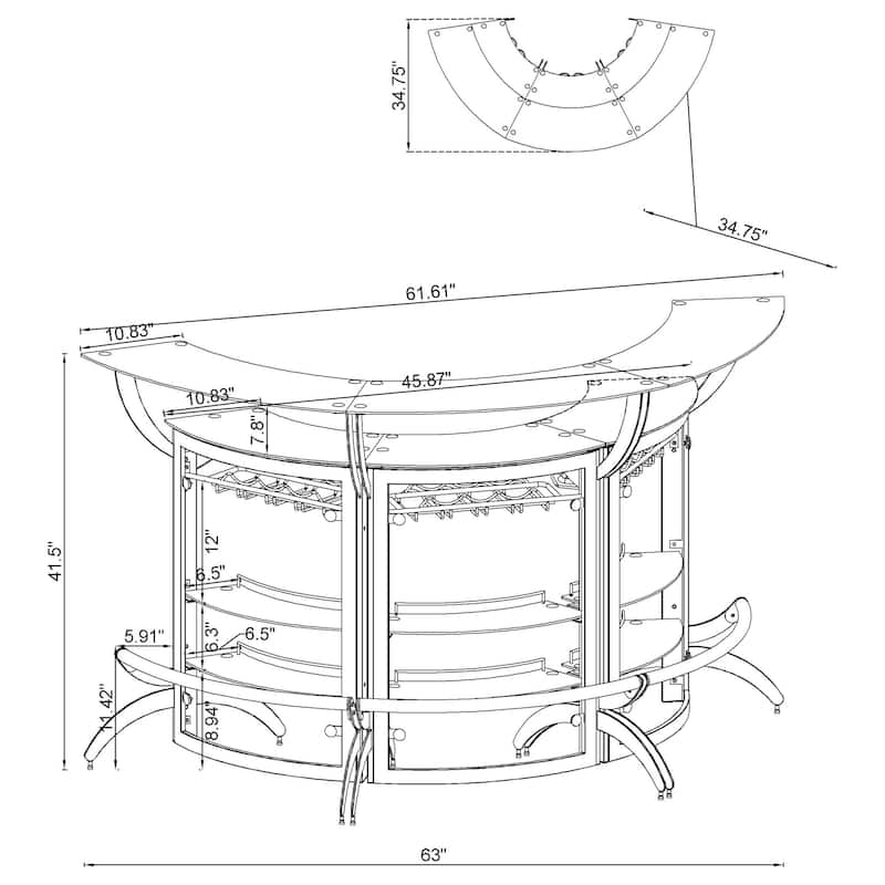 Dallas 3-piece Curved Freestanding Home Bar Cabinet