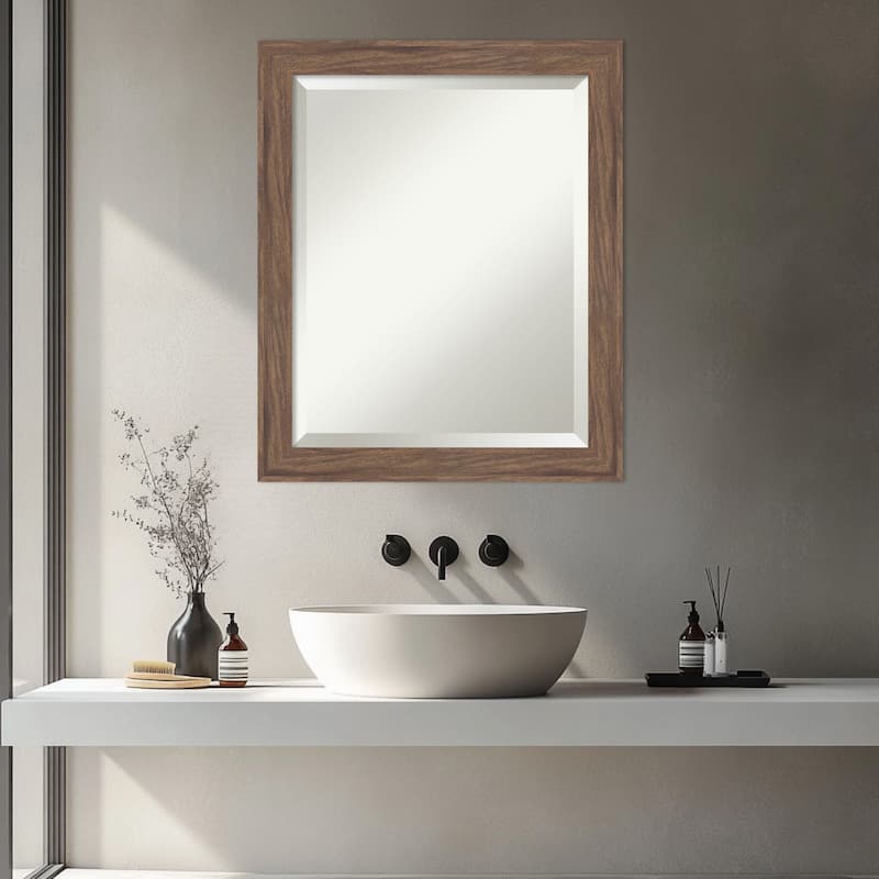 Pia Medium Brown Narrow Beveled Framed Bathroom Vanity Wall Mirror - Pia Medium Brown Narrow