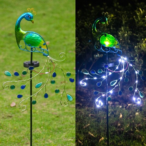 Adeco Peacock Metal Stake with Solar Lights