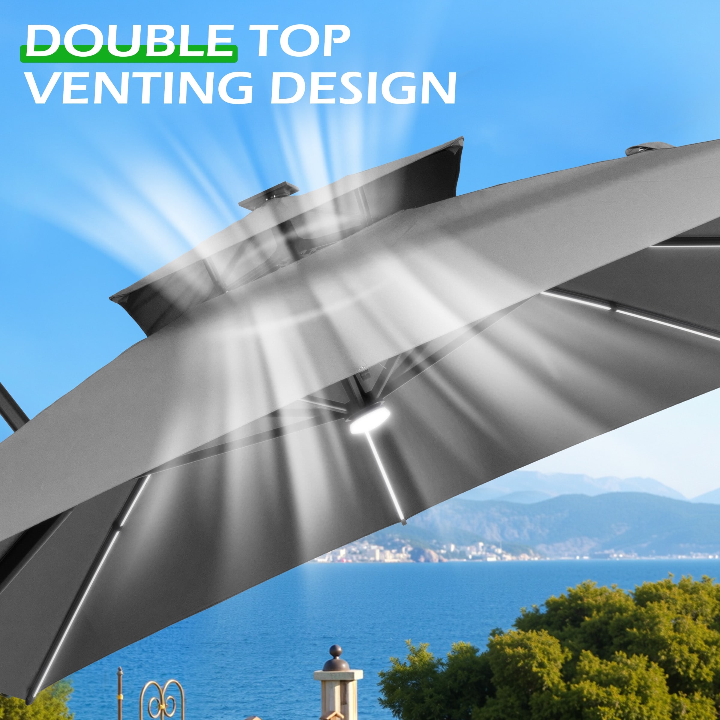 best patio umbrella canopy 9ft 8-Rib This 10x10 FT double Elite Outdoor Patio Umbrella 9FT