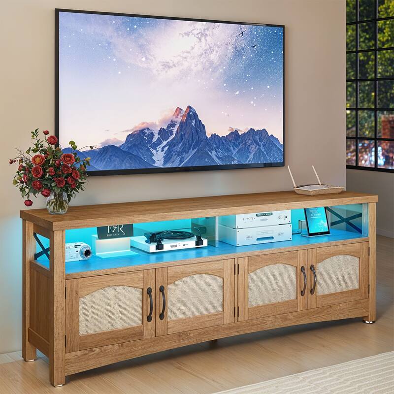 Moasis Farmhouse TV Stand Storage TV Console with Doors for TV's up to 60" 65" Living Room - Brown - 59"