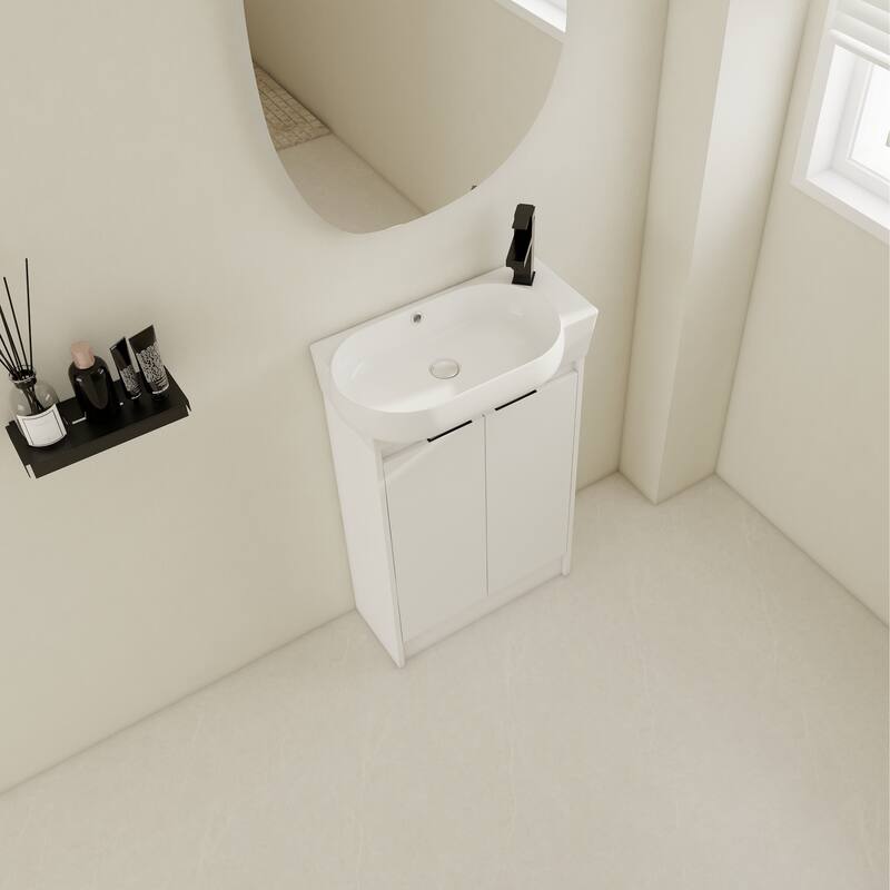 23" Bathroom Vanity with Round Ceramic Sink, Soft-Close Hinges, and Spacious Storage - Black Chestnut Finish