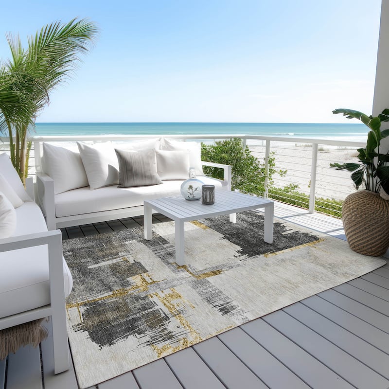 Machine Washable Indoor/ Outdoor Chantille Abstract Modern Rug