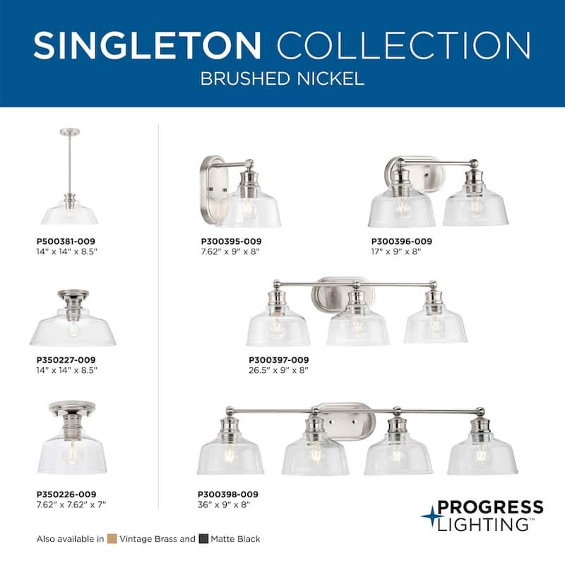Singleton Collection 1-Light 7.62 in. Brushed Nickel Small Semi-Flush Mount Light with Clear Glass Shade - Medium - Grey - Medium