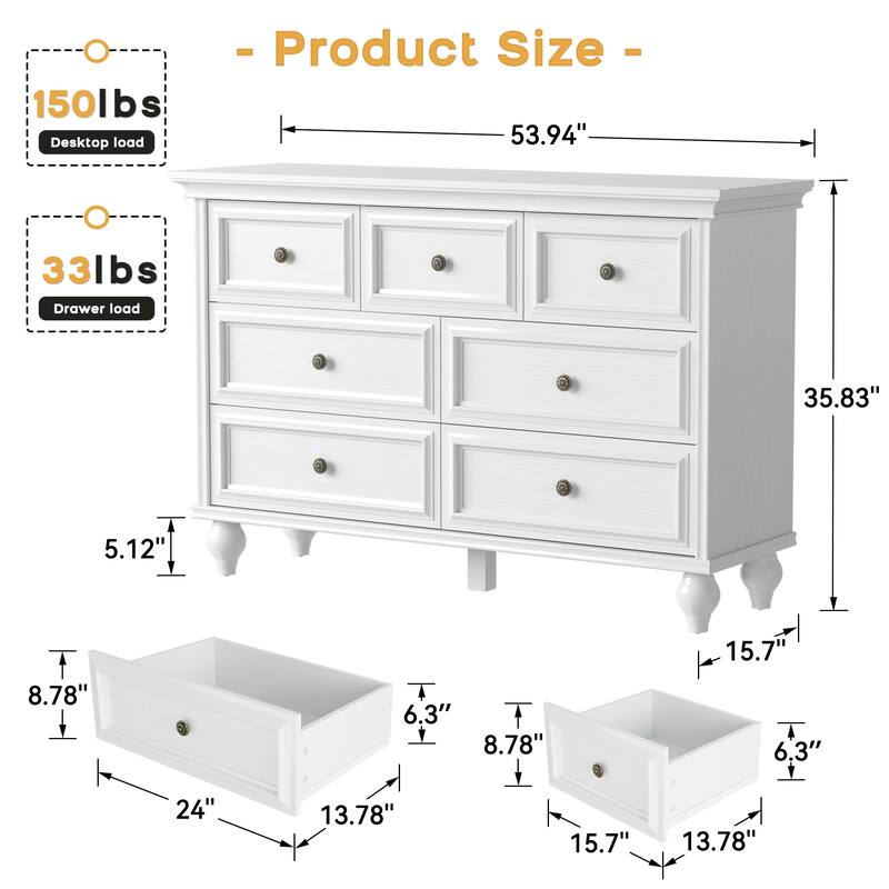 Elam French Country 7 Drawer Dresser Closet Storage Tower Organizer Unit for Bedroom