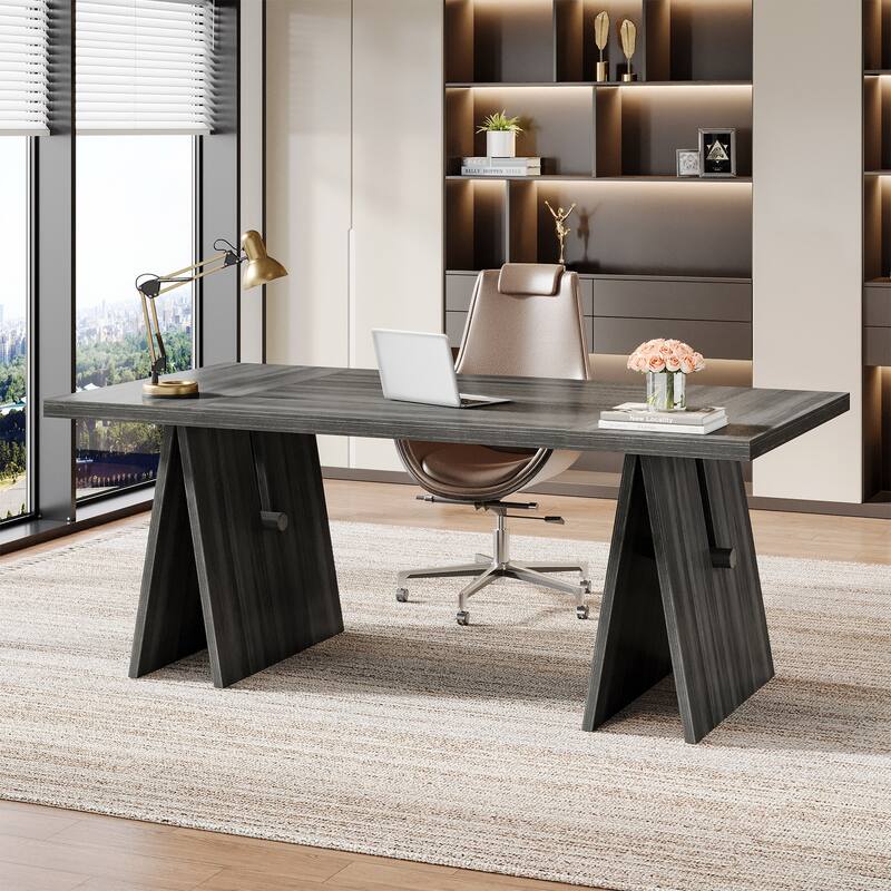 64-Inch Modern Executive Desk, Computer Desk with Sturdy Base