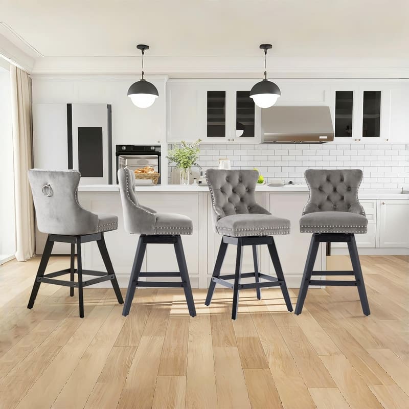 Tufted Swivel Velvet Rubberwood Nailhead Barstools (Set of 2)