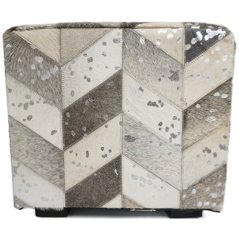 Home&Manor Silver Leather Square Cube Pouf