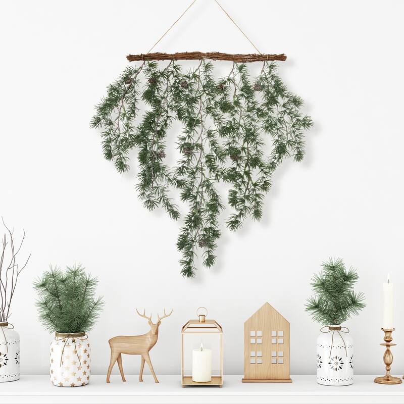 Pine Sprigs with Pine Cones Christmas Swag Wall Hanging- 27.5"