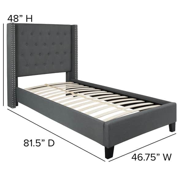 dimension image slide 7 of 16, Tufted Upholstered Nailhead Trim Platform Bed