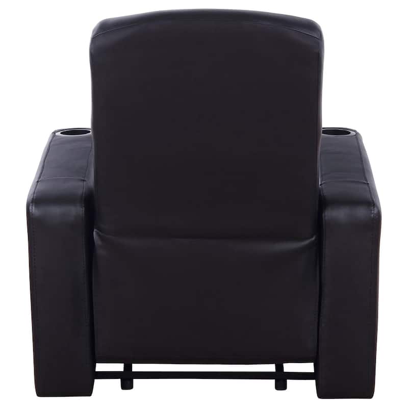 Black Genuine Leather Recliner with Cup Holders