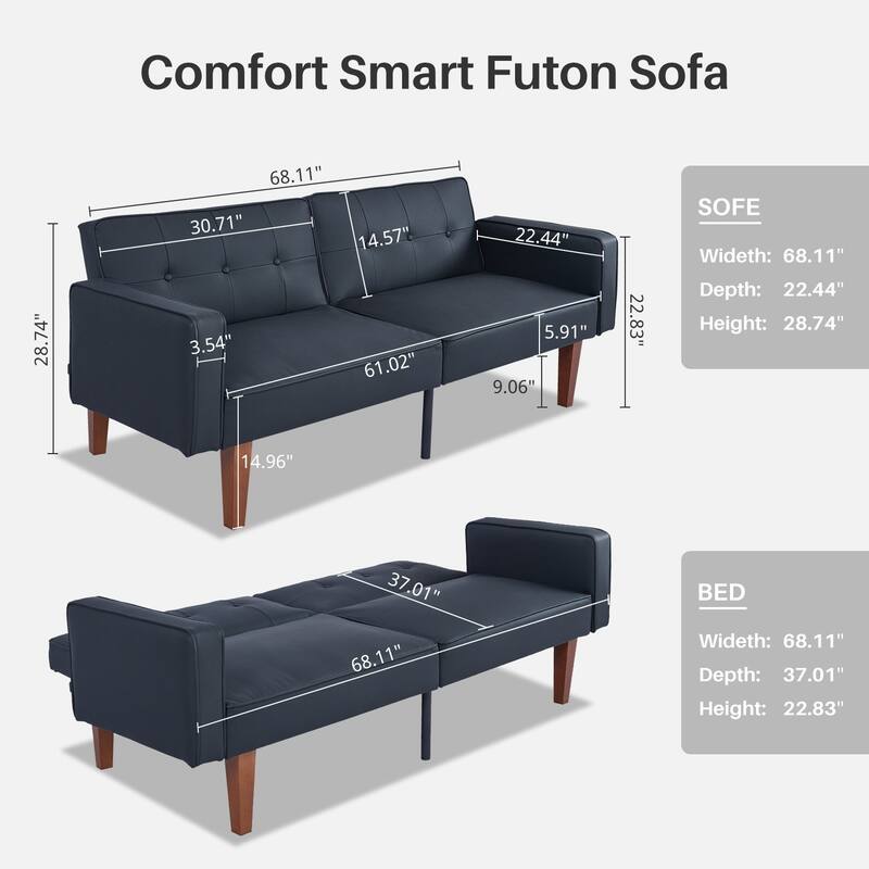 Convertible Sofa Bed Adjustable PU Leather Couch Sleeper Modern Recliner Reversible Loveseat Folding Daybed Guest Bed