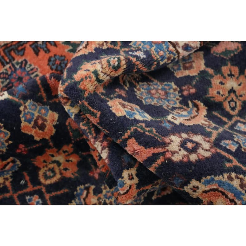 Hand Knotted Oriental 100% Wool Carpet Traditional Floral Navy Blue & Blues Tabriz Area Rug - 10' 0'' X 5' 2''