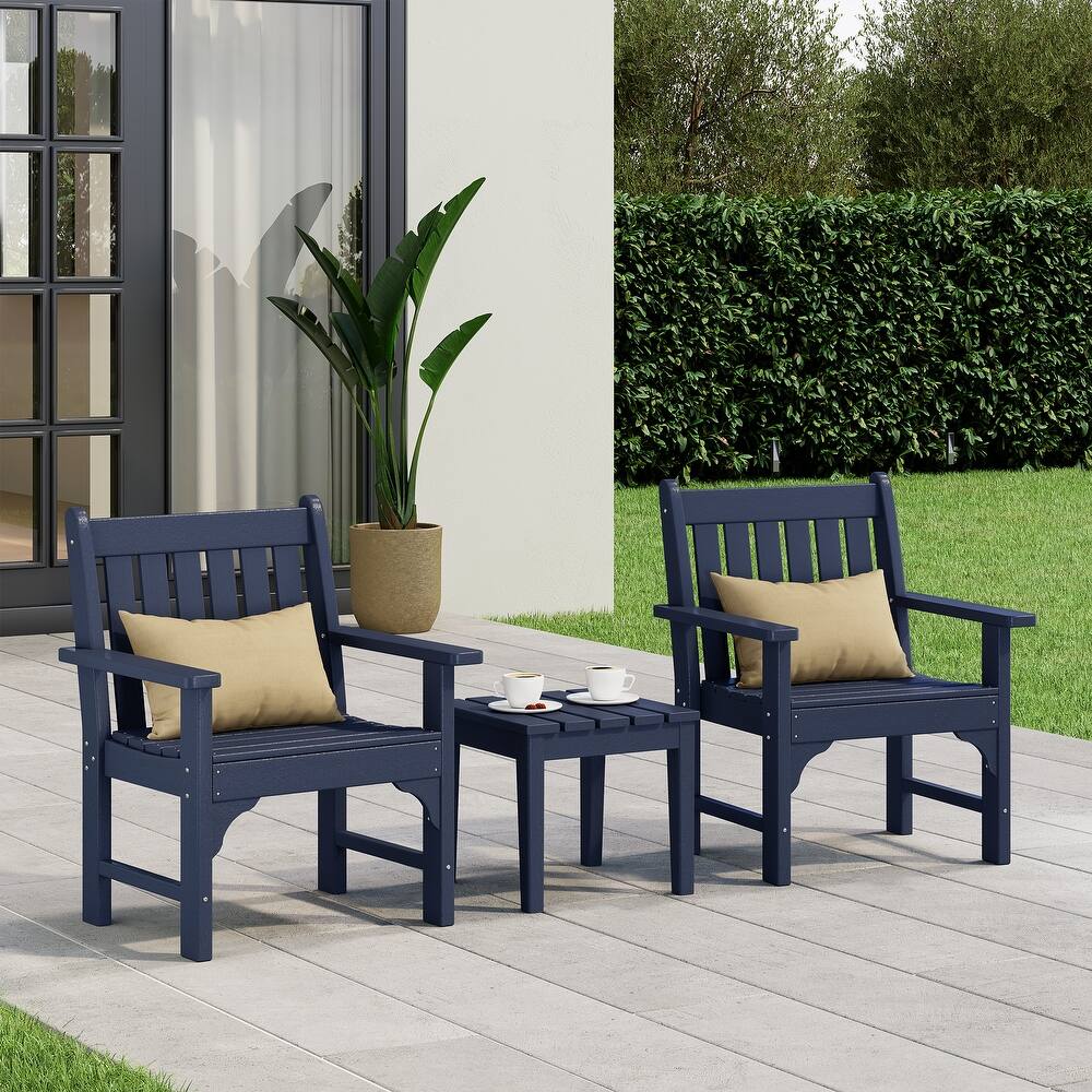 Laguna Outdoor Patio 3-Piece Garden Arm Chair Conversation Set With Side Table