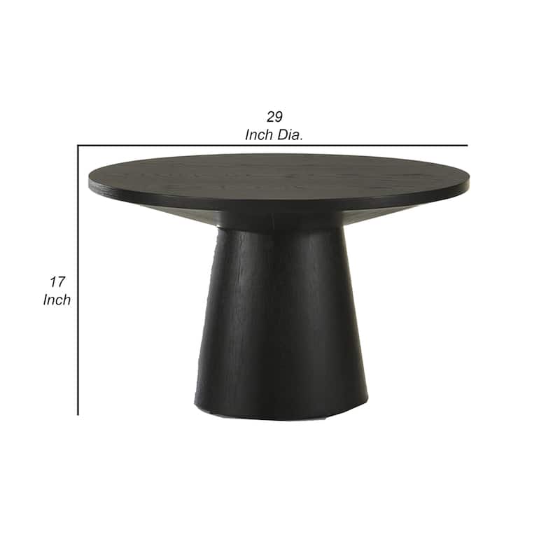 Yuvi 29 Inch Coffee Table, Round Tabletop, Pedestal Base, Black Finish