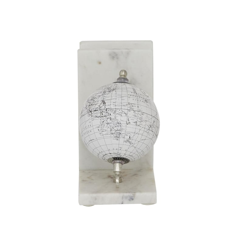 Marble Globe Decorative Bookends with Silver Metal Accents - Set of 2 White - Roche River Decor