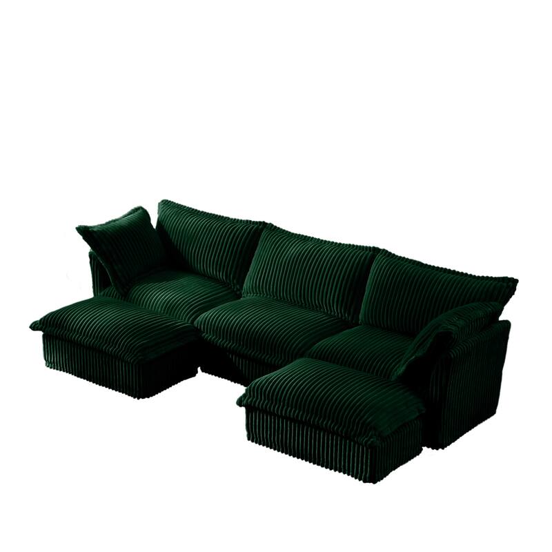 120" U-Shaped Corduroy Sectional Sofa with Slipcover & Cloud Cushions