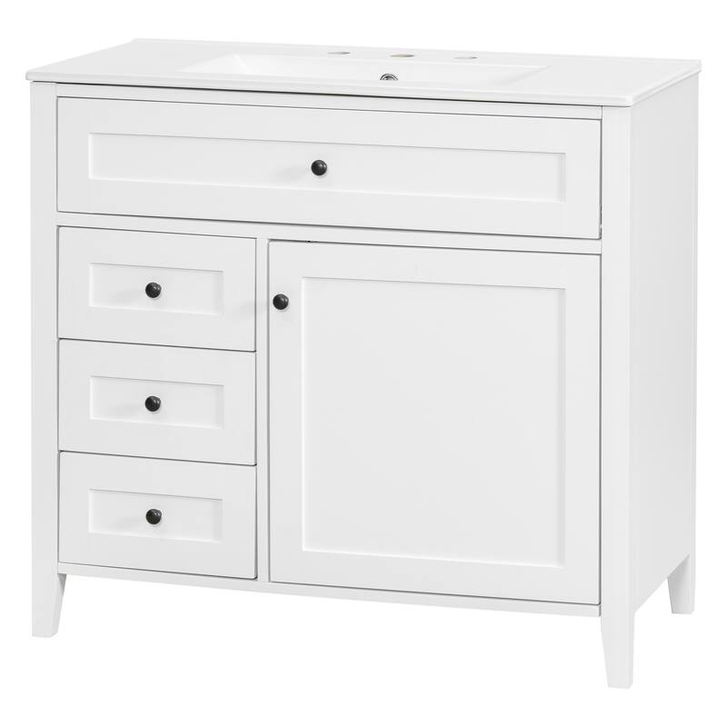 30/36 Inch Bathroom Vanity, Bathroom Sink Cabinet, Freestanding Bathroom Storage Cabinet with Ceramic Basin