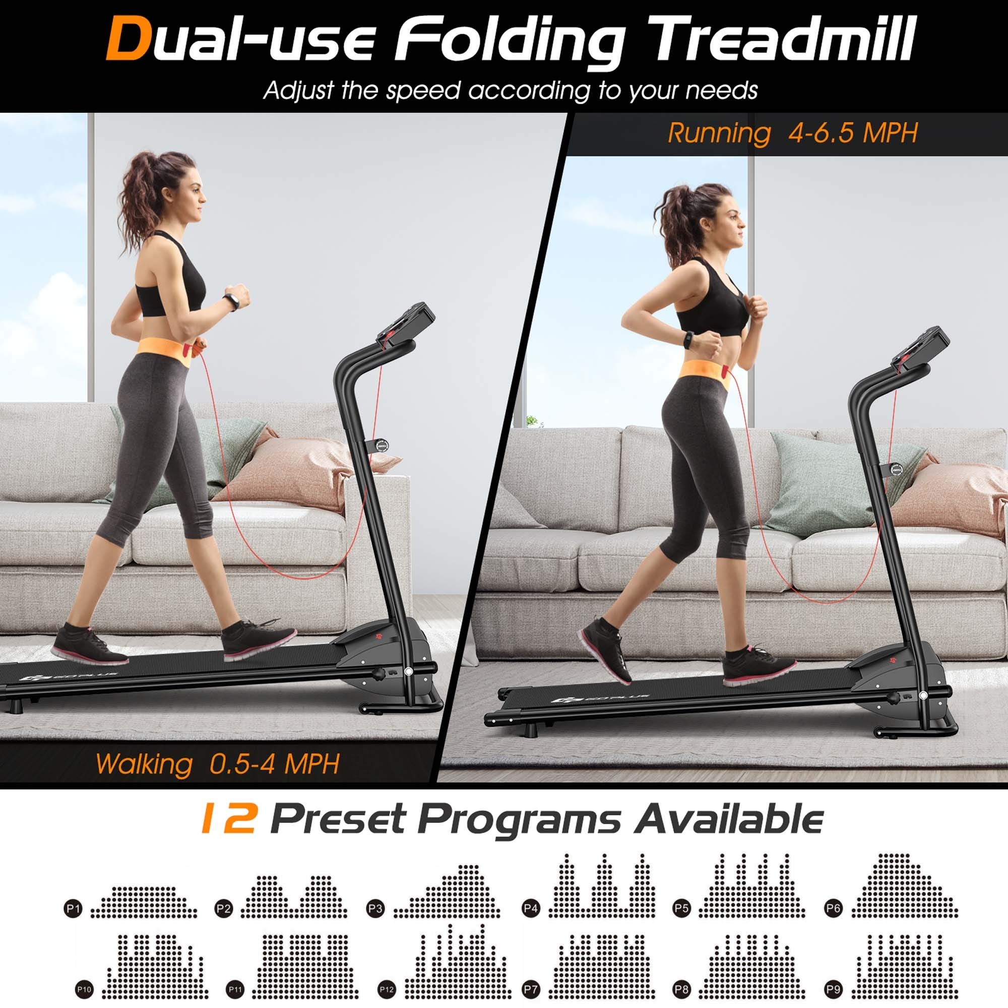 Goplus 1.0 hp folding treadmill top