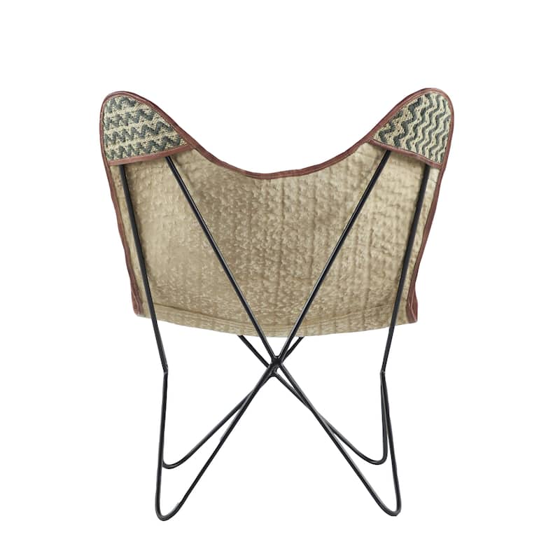 Canvas Butterfly Chair with Leather Accents - Gray - Roche River Decor