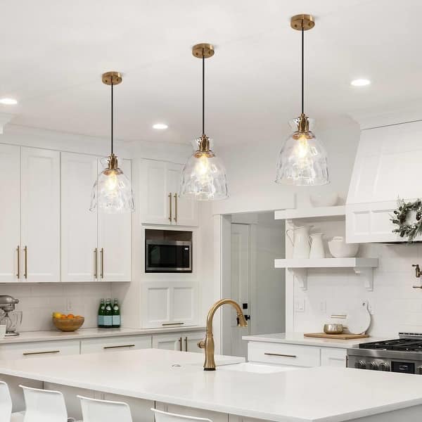 Elisie Mid-century Modern Pendant Light 1-Light Waterfall Glass Hammered Dome Kitchen Island Lighting Dining Room