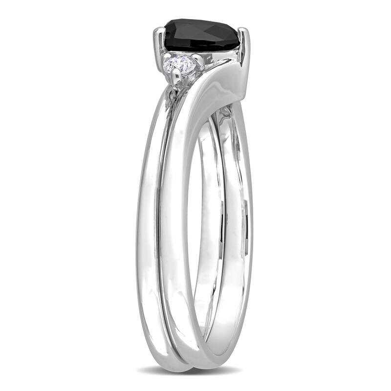 Miadora 3/5ct TDW Pear & Round-Cut Black & White Diamond 3-Stone Bridal Ring Set in 10k White Gold