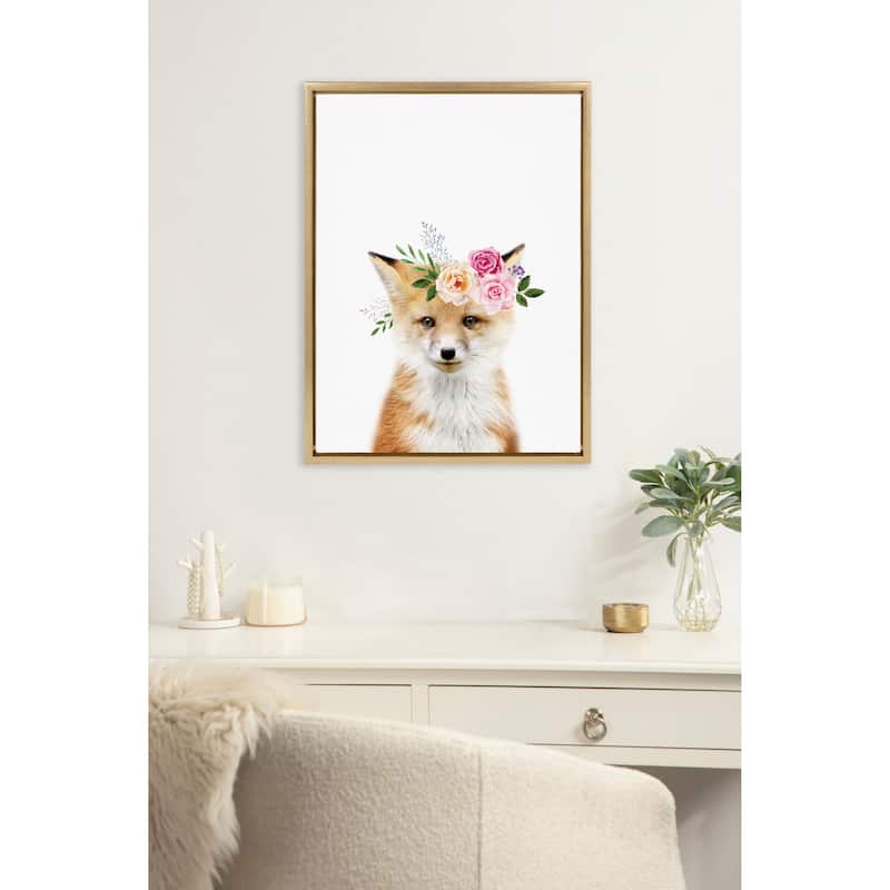 Kate and Laurel Sylvie Flower Crown Animal Framed Canvas by Amy Peterson