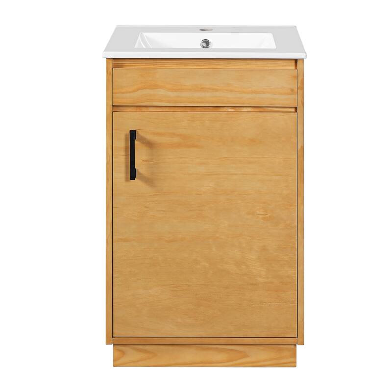 GDFStudio - 20-inch Modern Freestanding Bathroom Vanity with Ceramic Sink, Soft-Close Door & Adjustable Shelf - 20.3'W