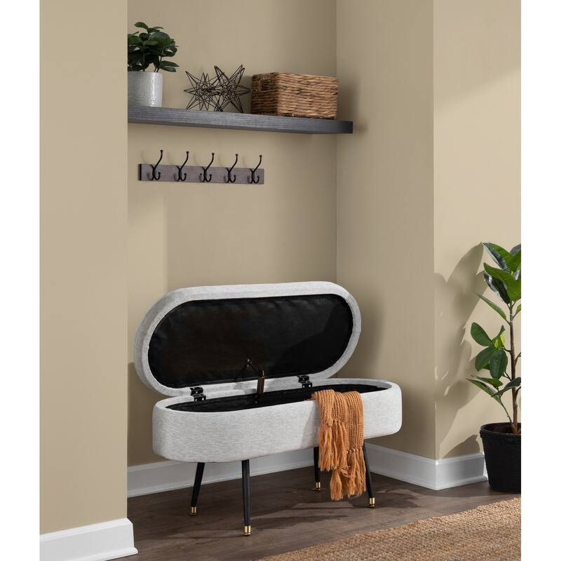 Harvey Contemporary Storage Bench in Black Metal and Light Grey Fabric with Gold Metal Accent by LumiSource