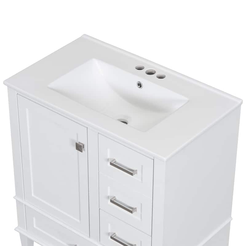 Roomfitters 30" Modern Bathroom Vanity with Sink, Solid Wood Frame, Storage Cabinet with Soft-Close Door and 3 Drawers