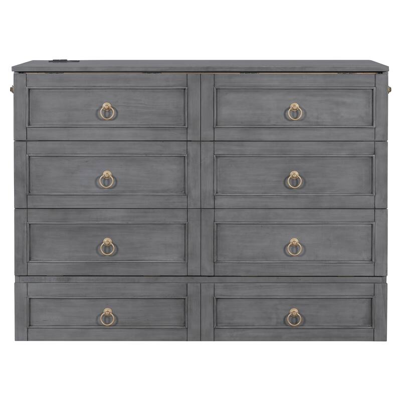 Full Size Wood Murphy Bed, Murphy Bed Chest with Drawers