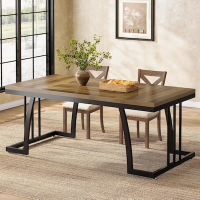 63" Farmhouse Dining Table, Rectangular Kitchen Table with Sturdy Metal Frame