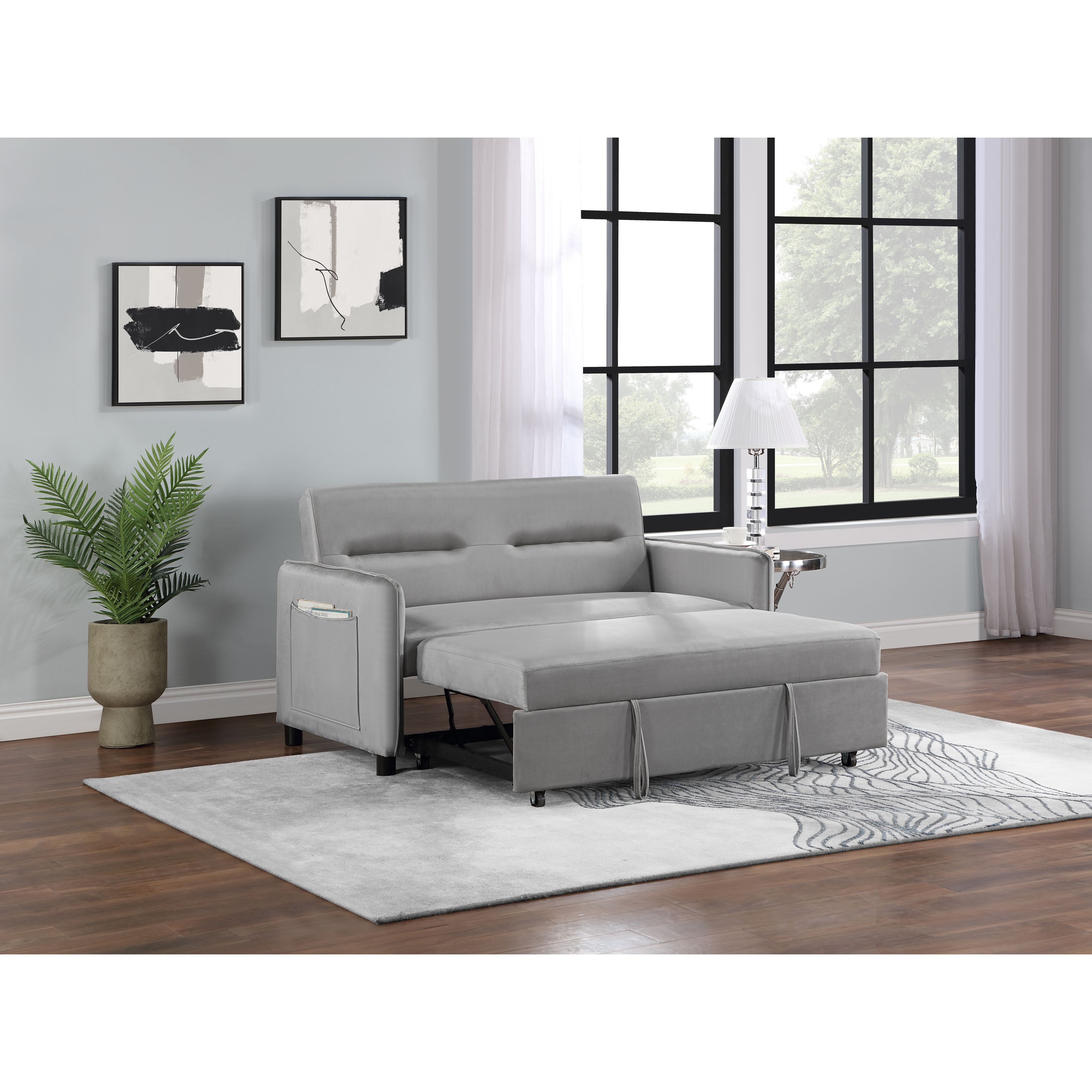 57 Microfiber 2 Seat Sleeper Sofa with Pull Out Bed Adjustable Multi Position Back On Sale Bed Bath Beyond 37988349