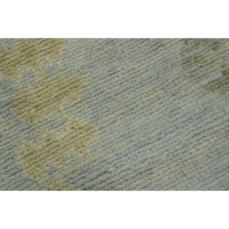 Vegetable Dye Blue Oushak Turkish Area Rug, Floral Geometric Carpet - 10' 7'' X 8' 1''