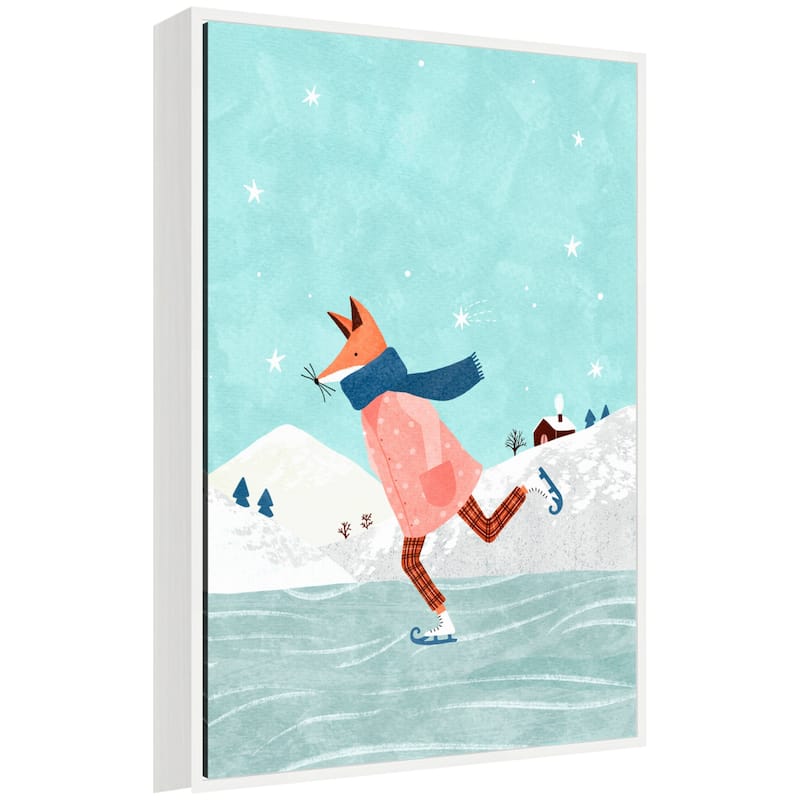 Kate and Laurel Sylvie Framed Canvas Skating Fox by Tania Garcia - White