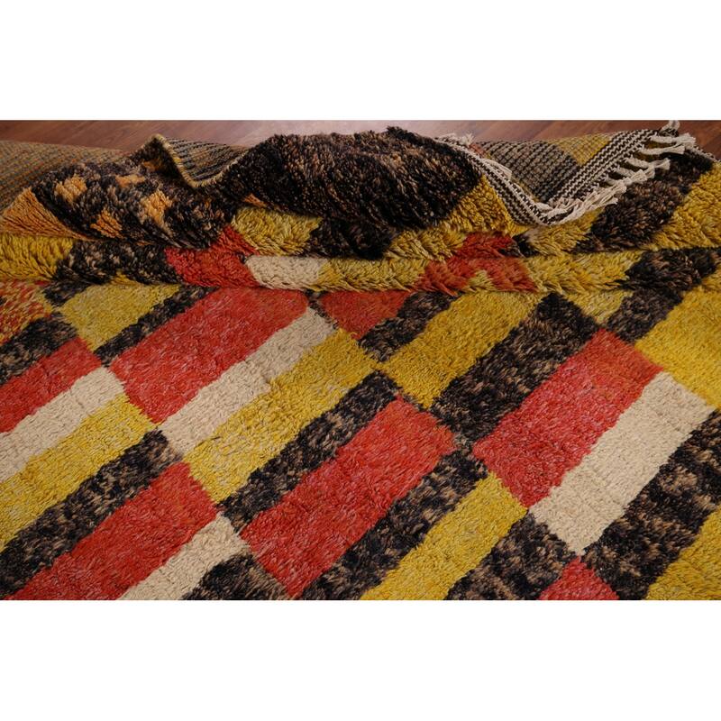 Plush Moroccan Oriental Area Rug Hand-Knotted Geometric Wool Carpet - 8'11" x 12'9"