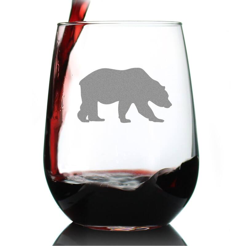 Bear Silhouette - Stemless Wine Glass - Rustic Cabin Gifts - 17 Ounce