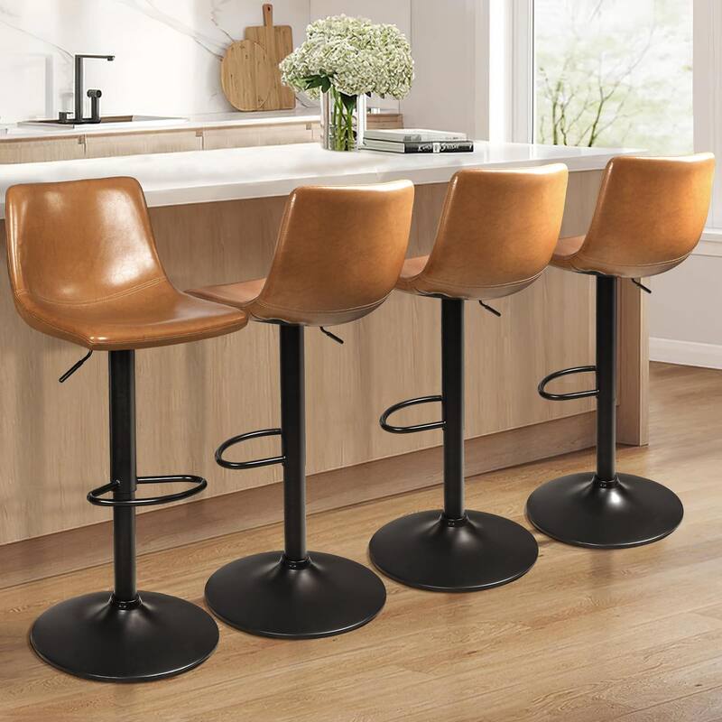 Bossin Adjustable Swivel Bar Stools with Backs – Counter Height - Set of 4 - Brown