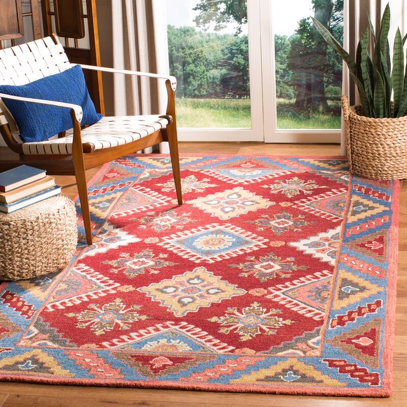 SAFAVIEH Handmade Aspen Boika & Eclectic Tribal Wool Rug - 4' x 6' - Red/Blue