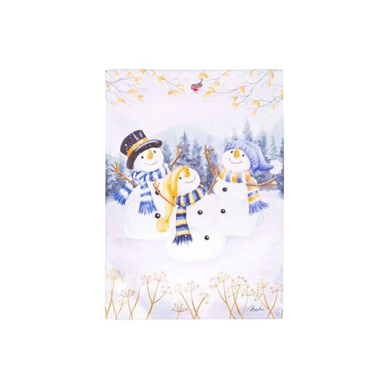 28 in. x 44 in. Happy Snowmen Suede House Flag
