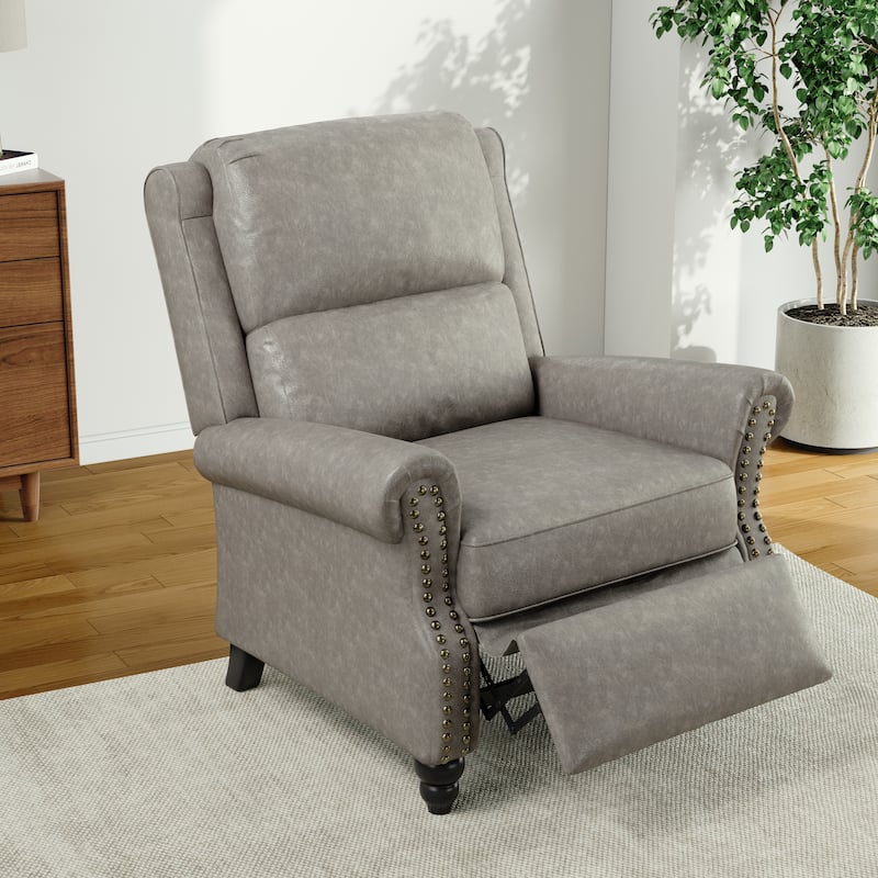 Alisa 35'' W Vegan Leather/ Linen Glider Push Back Recliner Chair